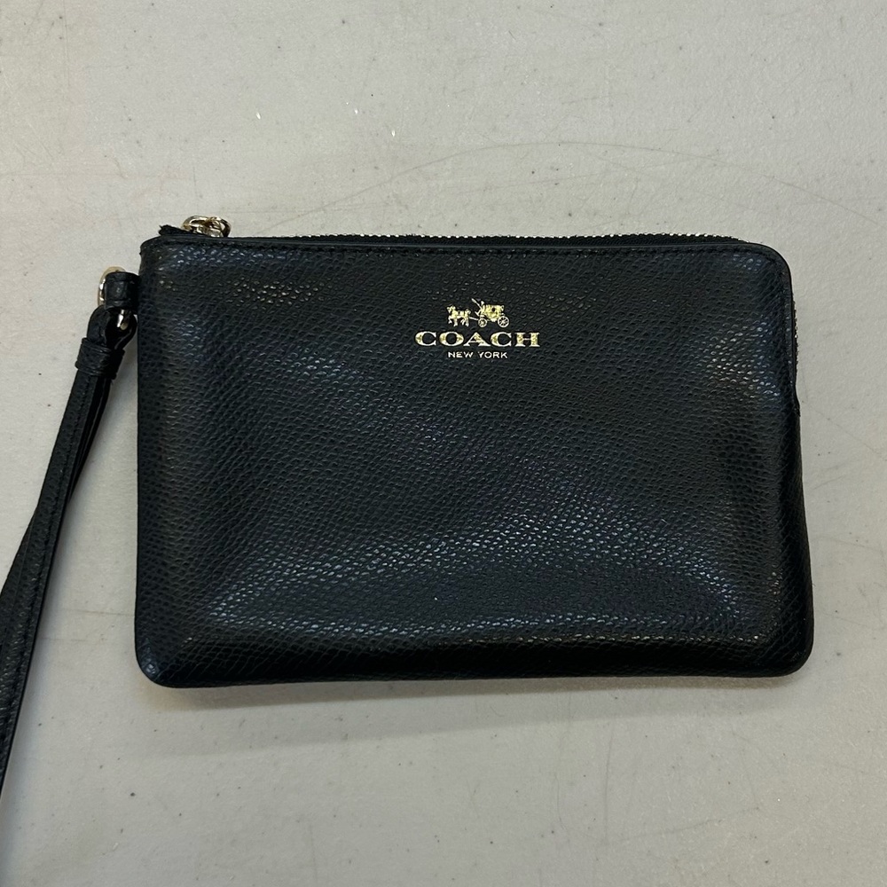 Coach Black Pebbled Leather Wristlet
